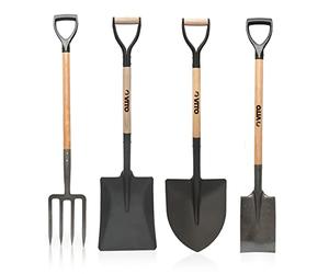 VITO - Pack 4 Outils de Jardin Acier Haute qualité Manche en Bois Poignée Ergonomique Fourche + Pelle carrée + Pelle Ronde + Bêche