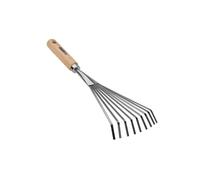 VITO VIVRM Stainless Steel Hand Rake with Wooden Handle, Fan Brush for Garden, Small Rake for Leaves, Weeds and Grass Cutting, Fan Width 13 cm, Total Length 40 cm, Elastic Tines