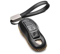 Vitodeco Étui de clé intelligent en cuir véritable avec sangle de n cuir compatible avec Porsche 911, Cayenne, Macan, Panamera, Cayman, Boxster (modèles 2010 à 2022) - 4 boutons, noir