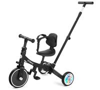 VITONIS Tricycle 5 en 1 pour Enfants de 18 Mois à 5 Ans, avec Roues Clignotantes, Tricycle avec Barre de poussée, Dossier et Ceinture de sécurité, Cadeau, vélo sans pédales, Noir