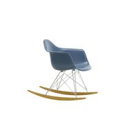 Vitra Chaise à bascule RAR Eames Plastic - bleu marin RE - chromé - Patins Érable jaune