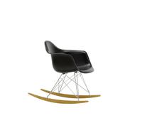 Vitra Chaise à bascule RAR Eames Plastic - noir foncé RE - chromé - Patins Érable jaune