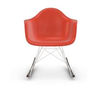Vitra Chaise à bascule RAR Eames Plastic - poppy red RE - blanc - Patins Érable foncé