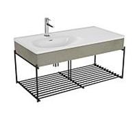 Vitra Equal 66042 102,5x52cm, lavabo pour meuble asymétrique, blanc , étagère, avec panneau en bois béton