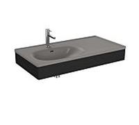 Vitra Equal 66056 100x52cm, avec lavabo pour meuble asymétrique, gris pierre mat, avec panneau en bois structure chêne noir