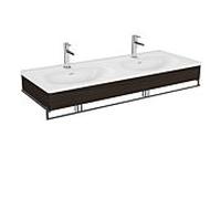 Vitra Equal ensemble de lavabo double 64098 132,5x52cm, lavabo asymétrique, blanc , porte-serviettes , avec panneau en bois d'orme