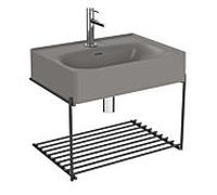 Vitra Equal set de lavabo 66053 avec lavabo 60 cm, gris pierre mat VC, avec étagère en métal noir mat