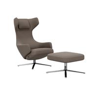 Vitra Fauteuil Grand Repos & Ottoman nouvelle édition - Aluminium poli - Cosy2 point de croix 02 fossil - Hauteur du siège 40 cm