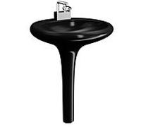 Vitra Istanbul lavabo 4261B470-0041 60,5x61,5cm, colonne intégrée, sans trop-plein/trou pour robinetterie au milieu, noir VC
