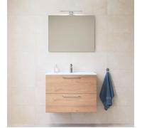 Mia ensemble avec meuble préassemblé 59x61x39,5 cm + miroir + lavabo céramique + éclairage LED, chêne (MIASET60D)
