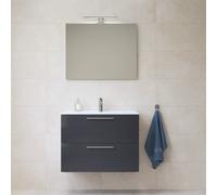 Vitra - Mia ensemble avec meuble préassemblé 79x61x39,5 cm + miroir + lavabo + éclairage LED, anthracite brillant (MIASET80A)