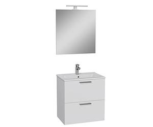VitrA MIA Ensemble lavabo avec meuble bas - Meuble de salle de bain mural avec lavabo et miroir - Meuble bas blanc brillant - 61 x 59 x 39,5 cm