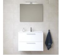 mia meuble 79x61x39,5 cm pour salle de bain avec miroir, lavabo et éclairage led, blanc brillant (miaset80b)