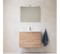 Mia ensemble meuble 79x61x39,5 cm avec miroir, lavabo et éclairage LED, Chêne (MIASET80D)
