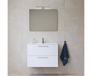 Vitra - Mia ensemble meuble préassemblé 79x61x39,5 cm avec lavabo, miroir avec éclairage LED, Blanc brillant (MIASET80B)