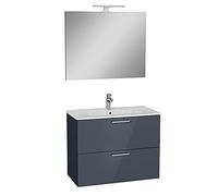 Vitra - Mia Meuble 79x61x39,5 cm pour salle de bain avec miroir, lavabo et éclairage LED, Anthracite brillant (MIASET80A) - MIASET80A