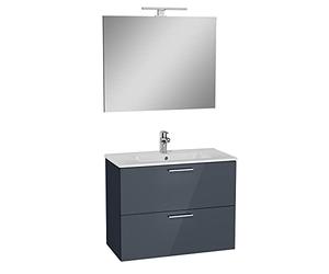 Vitra - Mia Meuble 79x61x39,5 cm pour salle de bain avec miroir, lavabo et éclairage LED, Anthracite brillant (MIASET80A) - MIASET80A