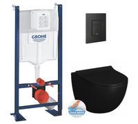 Vitra - Pack Bâti autoportant + WC Vitra Sento noir mat sans bride fixations invisibles + Abattant softclose + Plaque noire mat