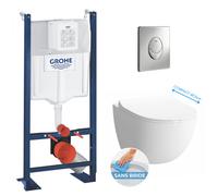 Vitra - Pack WC Bâti autoportant + Cuvette Vitra Sento compacte sans bride + Plaque chrome (ProjectSentoRimlessCompact-2)