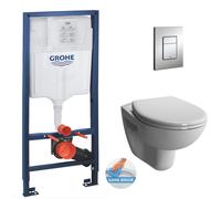 Vitra - Pack WC Bâti-support Rapid SL + Vitra Normus WC suspendu sans bride + Abattant frein de chute + Plaque Chrome