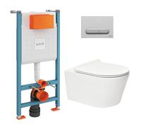 Vitra - Pack WC Bâti-support V-Fix Core + WC sans bride SAT Brevis + Plaque Chrome mat (V-FixBrevis-5)