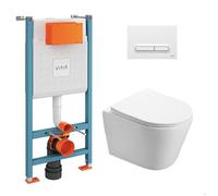 Vitra Pack WC Bâti-support V-Fix Core + WC SAT Infinitio sans bride + Plaque Blanc brillant