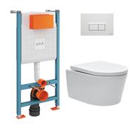 Vitra - Pack WC Bâti-support V-Fix Core + WC SAT sans bride et fixations invisibles + Plaque, Blanc brillant (V-FixSATrimless-1)