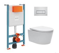Vitra - Pack WC Bâti-support V-Fix Core + WC SAT sans bride et fixations invisibles + Plaque Chrome brillant (V-FixSATrimless-8)