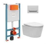 Vitra Pack WC Bâti-support V-Fix Core + WC SAT sans bride et fixations invisibles + Plaque Chrome mat (V-FixSATrimless-5)