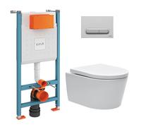 Vitra - Pack WC Bâti-support V-Fix Core + WC SAT sans bride et fixations invisibles + Plaque Chrome mat (V-FixSATrimless-5)
