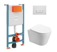 Vitra - Pack WC Bâti-support V-Fix Core + WC Swiss Aqua Technologies Infinitio sans bride + Plaque, Blanc brillant (V-FixInfinitio-1)