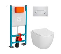 VitrA Pack WC Mia suspendu cuvette carénée fixations invisibles et bâti-support autoportant avec plaque - Chrome