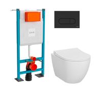 VitrA Pack WC Mia suspendu cuvette carénée fixations invisibles et bâti-support autoportant avec plaque - Noir mat