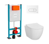 VitrA Pack WC Mia suspendu cuvette carénée fixations invisibles et bâti-support autoportant avec plaque - Blanc