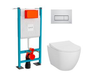 VitrA Pack WC Mia suspendu cuvette carénée fixations invisibles et bâti-support autoportant avec plaque - Chromé
