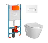 VitrA Pack WC S50 suspendu cuvette carénée et bâti-support mur porteur avec plaque - Blanc