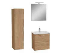 Vitra - Set Mia ensemble meuble 59x61x39,5 cm avec miroir, lavabo et éclairage LED + armoire 145x35x35 cm, Chêne