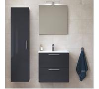 Vitra - Set Mia ensemble meuble 59x61x39 5cm avec miroir lavabo éclairage LED + armoire 145x35x35cm Anthracite brillant