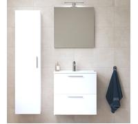 Vitra - Set Mia ensemble meuble 59x61x39,5cm avec miroir, lavabo, éclairage LED + armoire 145x35x35cm, Blanc brillant