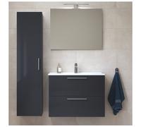 Vitra - Set Mia ensemble meuble 79x61x39,5 cm avec miroir, lavabo, éclairage LED + armoire 145x35x35cm, Anthracite brillant