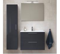 Vitra - Set Mia ensemble meuble 79x61x39,5 cm avec miroir, lavabo, éclairage LED + armoire 145x35x35cm, Anthracite brillant