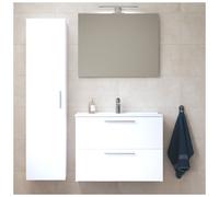Vitra - Set Mia ensemble meuble 79x61x39,5 cm avec miroir, lavabo, éclairage LED + armoire 145x35x35cm, Blanc brillant
