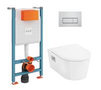 Vitra - V-Fix Core Pack WC bâti-support + WC sans bride Hansgrohe EluPuraS + Abattant SoftClose + Plaque chrome (VFIXPURA8)