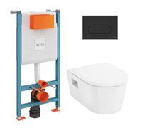 Vitra - V-Fix Core Pack WC bâti-support + WC sans bride Hansgrohe EluPuraS + Abattant SoftClose + Plaque Noir mat (VFIXPURA9)
