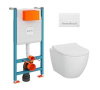 Vitra - V-Fix Core Pack WC bâti-support + WC sans bride Vitra S60 + Abattant SoftClose + Plaque blanc (V-FixS60-4)