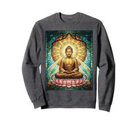 Vitrail Bouddha Zen Bouddhisme Méditation Spirituelle Sweatshirt, Unisexe pour Adultes, Chiné Foncé, XL