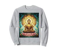 Vitrail Bouddha Zen Bouddhisme Méditation Spirituelle Sweatshirt, Unisexe pour Adultes, Gris Chiné, M