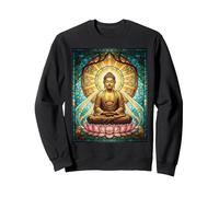 Vitrail Bouddha Zen Bouddhisme Méditation Spirituelle Sweatshirt, Unisexe pour Adultes, Noir, XL