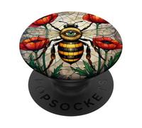 Vitrail Bourdon en Verre coloré Coquelicot Fleur Insecte Art PopSockets PopGrip Adhésif