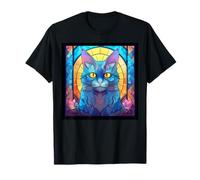 Vitrail Chartreux Chat Maman Papa Illustration Chaton T-Shirt